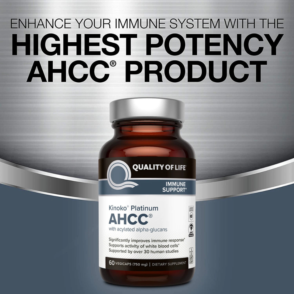 Kinoko Platinum AHCC 750 mg - Immune Supplement - Quality of Life - 60 Count
