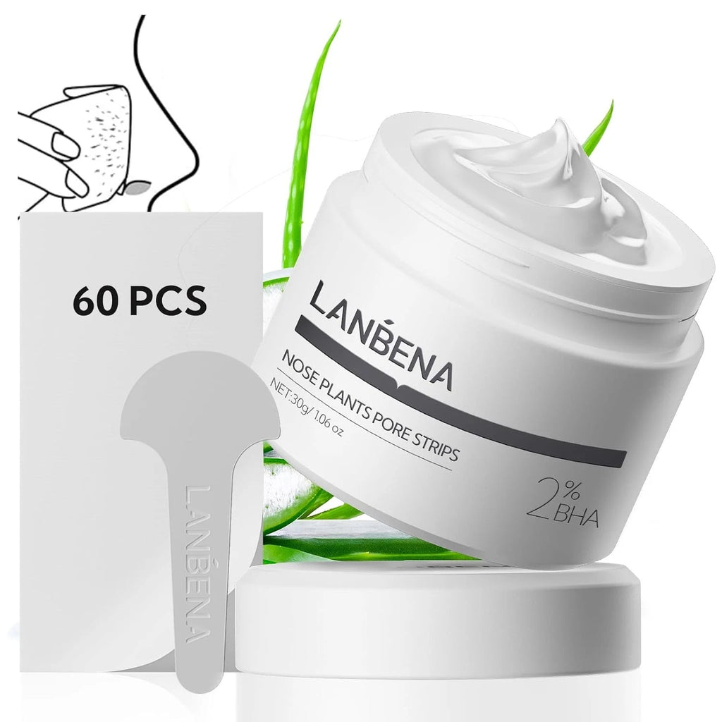 LANBENA 2.0 Blackhead Nose Plants Pore Strips(1.03 Oz), 60pcs Nose Strips for Bl