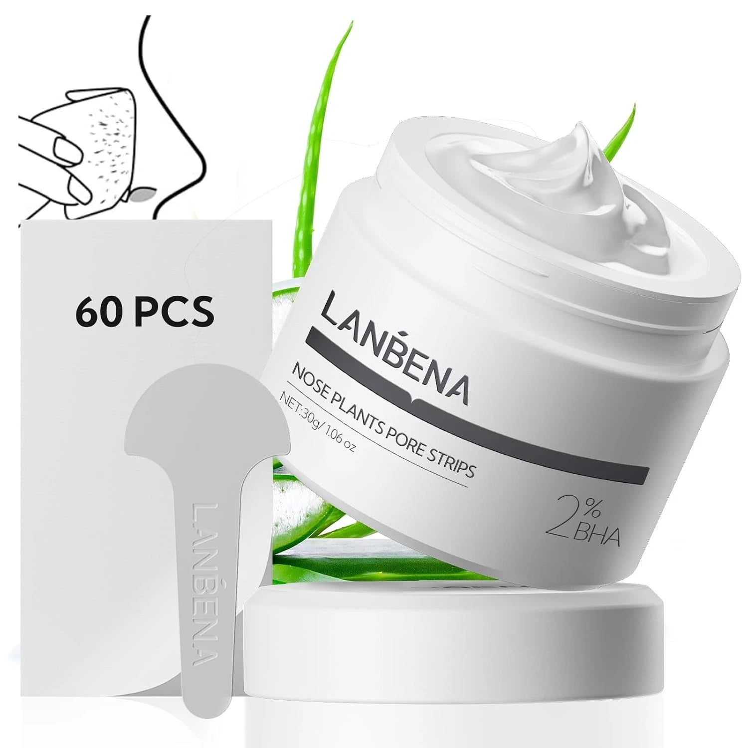 LANBENA 2.0 Blackhead Nose Plants Pore Strips(1.03 Oz), 60pcs Nose Strips for Bl